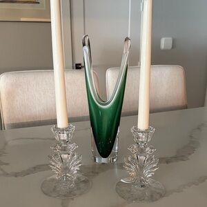 Pair of Vintage Fosteria Crystal Candle Holders